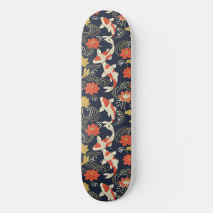 Skateboard Elegante patrón de pez koi y loto
