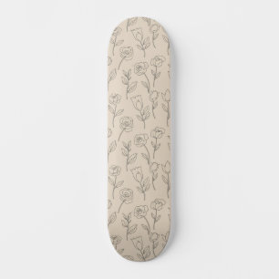 Skateboard Elegante patrón floral minimalista de línea