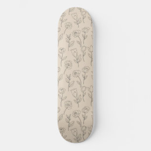 Skateboard Elegante patrón floral minimalista lineal