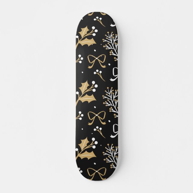 Skateboard Elegante patrón negro de Navidades Mistletoe y Cin (Anverso )
