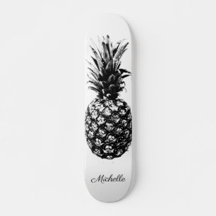Skateboard Elegante Personalizado de piña tropical en blanco 