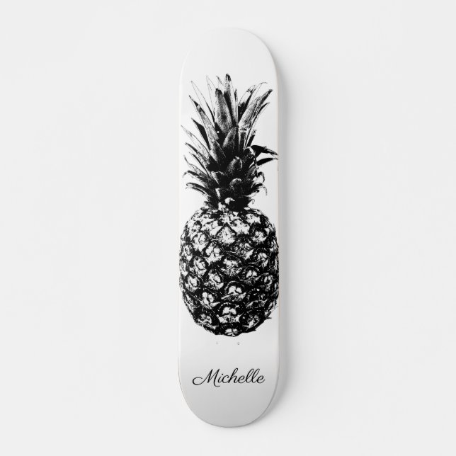 Skateboard Elegante Personalizado de piña tropical en blanco  (Anverso )