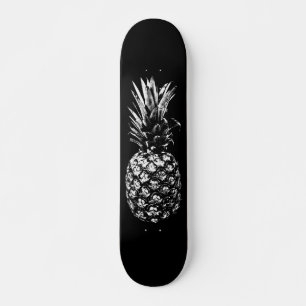 Skateboard Elegante piña tropical en blanco y negro