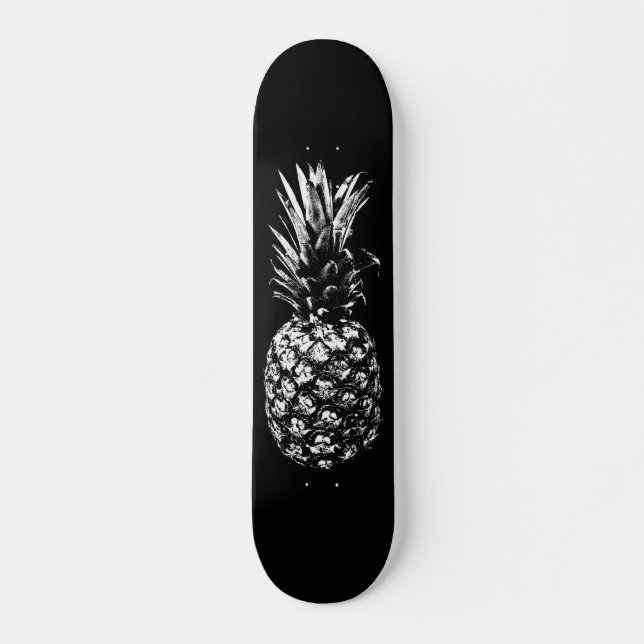 Skateboard Elegante piña tropical en blanco y negro (Anverso )