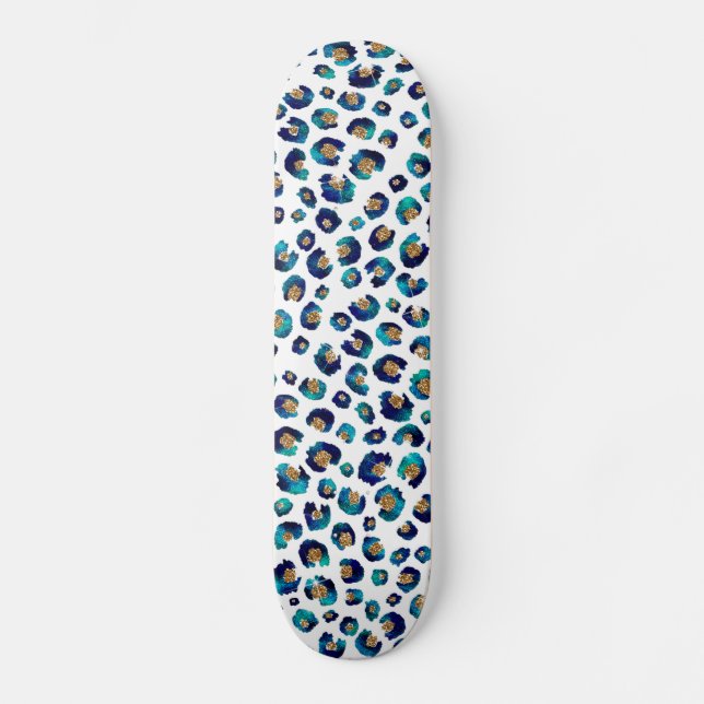 Skateboard Elegante Purpurina de oro azul Leopardo impresión  (Anverso)