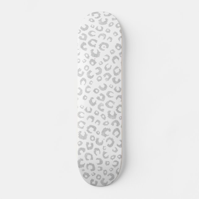 Skateboard Elegante Purpurina de Plata Blanca Leopardo Impres (Anverso)