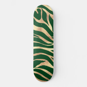 Skateboard Elegante Purpurina dorado Zebra Green Animal Print