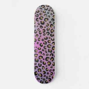 Skateboard Elegante Purpurina rosa azul dorado Leopardo negro