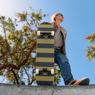 Skateboard Elegante rayas verticales de oro y marina azul