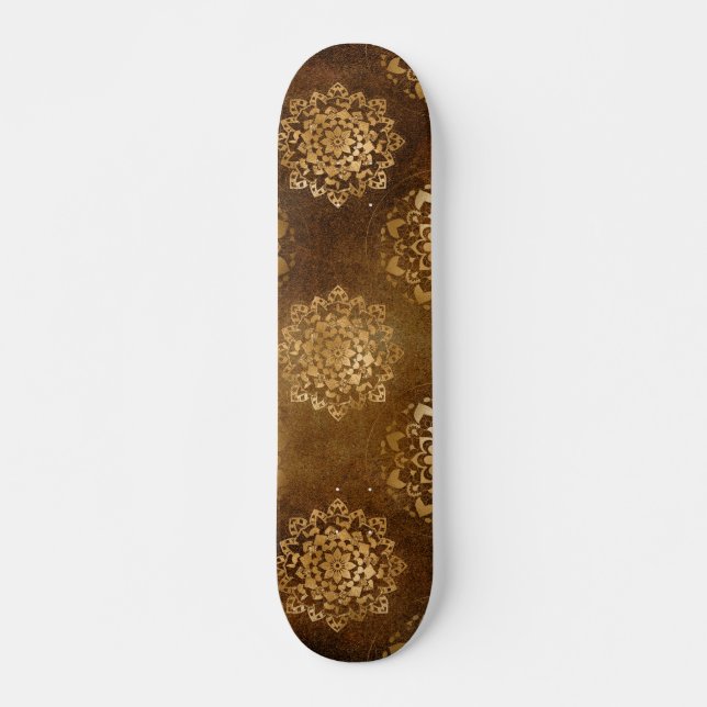 Skateboard Elegante Relieve metalizado dorado y Mandala india (Anverso )