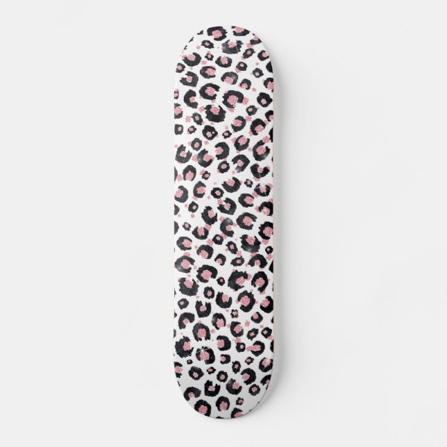 Skateboard Elegante Rosa de oro Leopardo negro de impresión a (Anverso)