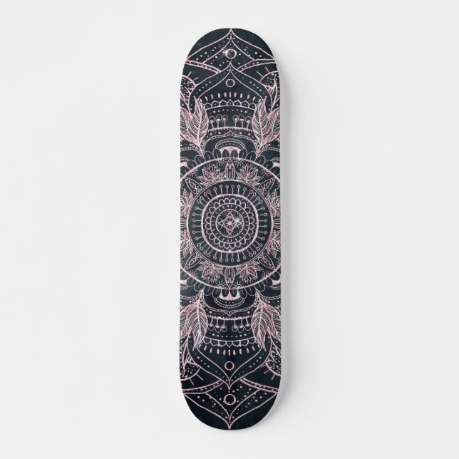 Skateboard Elegante Rosa Gold Mandala Gray Nebula Diseño (Anverso )