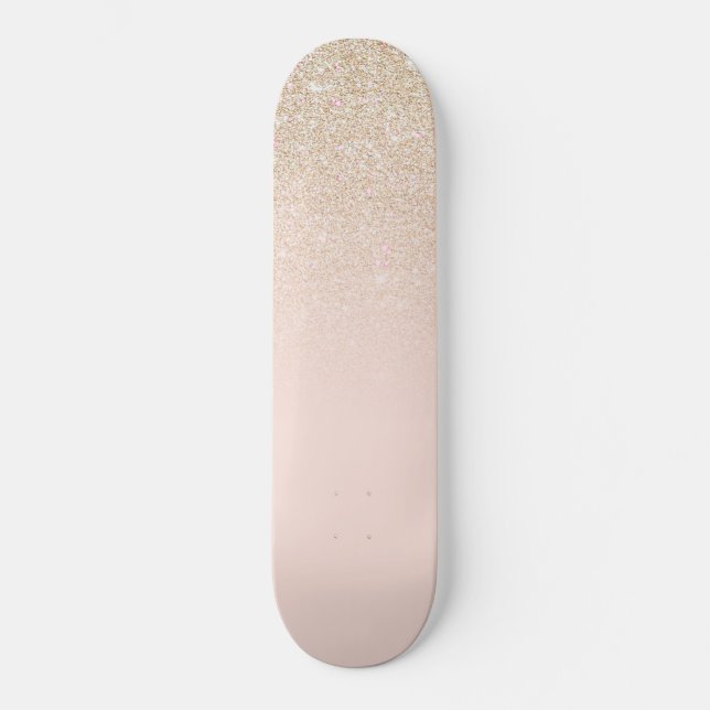 Skateboard Elegante Rosa Oro Purpurina Rosa Ombre (Anverso)