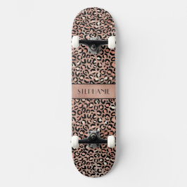 Skateboard Elegante Rosa Relieve metalizado dorado Leopard Pr