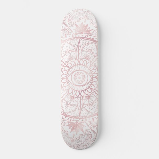 Skateboard Elegante White Rose Gold Oye Sun Moon Mandala (Anverso)