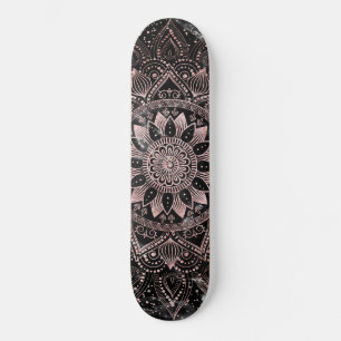 Skateboard Elegantes puntos de Mandala dorada rosa y obras de