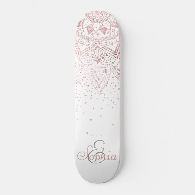 Skateboard Elegantes puntos de oro Rosa Mandala (Anverso)