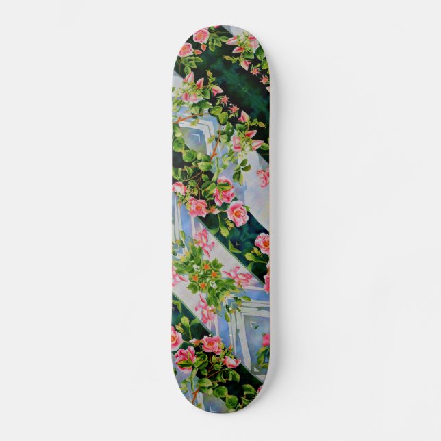 Skateboard Elegantes rosas de color rosa rojo boho (Anverso)