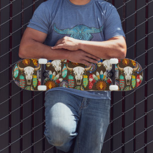 Skateboard Emblema de cráneo de búfalo nativo americano