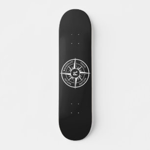 Skateboard Emblema de la estrella de la brújula monograma bla