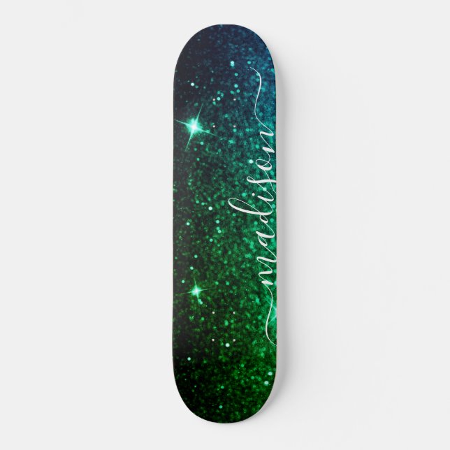 Skateboard Emerald Green Sparkle Glitter Personalized (Anverso)