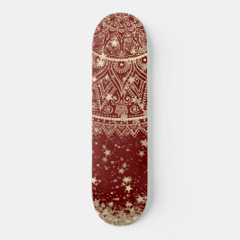 Skateboard Encantando Mandala con estrellas de oro en rojo