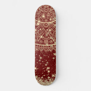 Skateboard Encantando Mandala con estrellas de oro en rojo