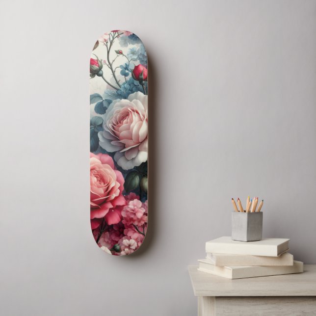 Skateboard Encanto Floral Rosa Atemporal (Arte de la pared)