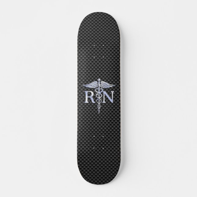 Skateboard Enfermera inscrita RN Silver Caduceus Snakes (Anverso )