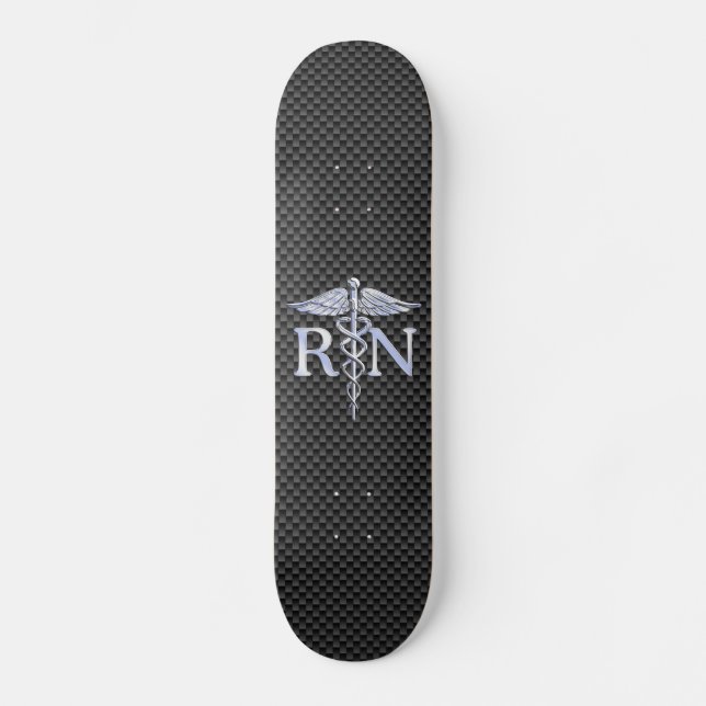 Skateboard Enfermera inscrita RN Silver Caduceus Snakes (Anverso)