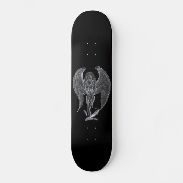 Skateboard Engel Bleistiftzeichnung Diseño en blanco y negro (Anverso)