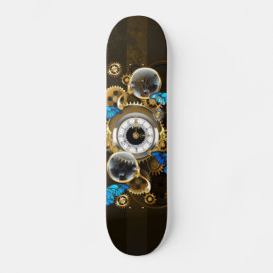 Skateboard Engranajes Steampunk y mariposas azules