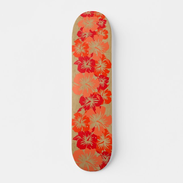 Skateboard Epic Hibiscus Hawaiano Floral Aloha Faux Wood (Anverso )