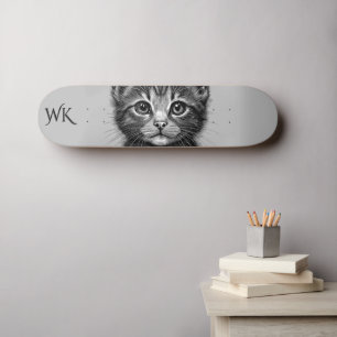 Skateboard Esbozo Adorable del Monograma del Gato Joven