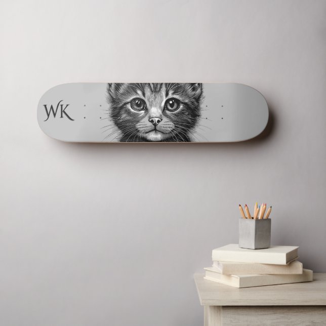 Skateboard Esbozo Adorable del Monograma del Gato Joven (Arte de pared (horz))