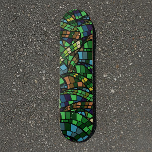 Skateboard Escama de dragón geométrica verde oscuro mosaico u
