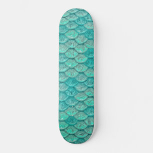 Skateboard Escamas de Sirena Verde Mar Turquesa