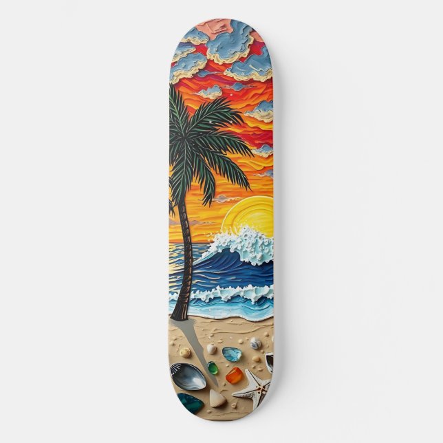 Skateboard Escena de playa hermosa con palmeras   (Anverso)