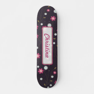 Skateboard escolar de flores rosas