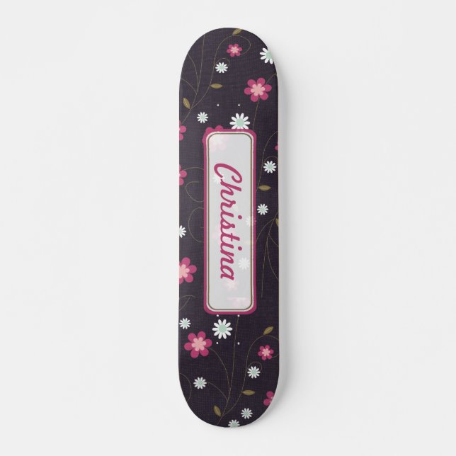 Skateboard escolar de flores rosas (Anverso )