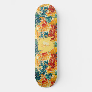 Skateboard Esmeralda Verde y Oro Abstracto Paisley Leaves (3)