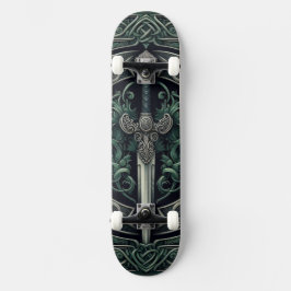 Skateboard Espada verde celta y plateada