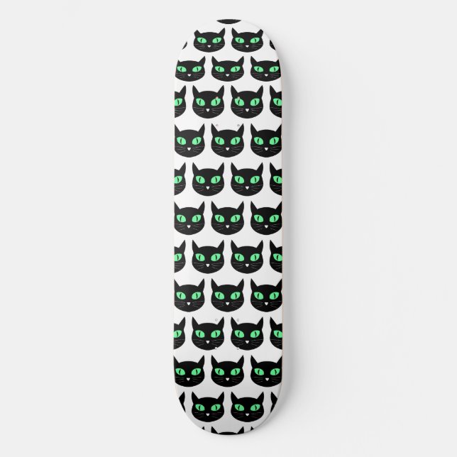 Skateboard Espeluznante gato negro con patrón de ojos verdes (Anverso)