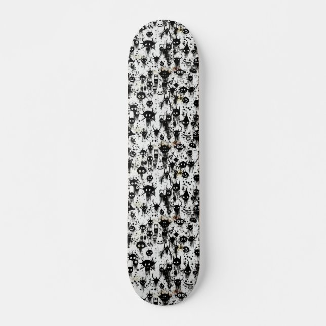 Skateboard Espeluznante horror abstracto negro y blanco (Anverso )