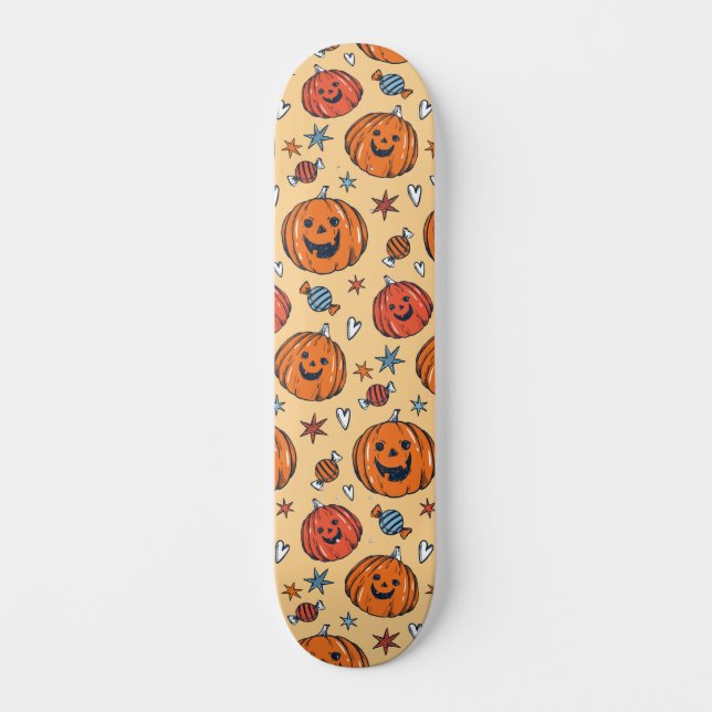 Skateboard Espeluznante Patrón Halloween de Calabaza (Anverso)