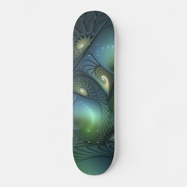 Skateboard Espirales Verde azulado Beige Verde Resumen arte f (Anverso)