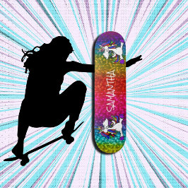 Skateboard Esquateboard Purpurina arcoiris de Unicornio