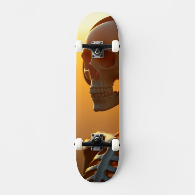 Skateboard esqueleto con auriculares (Anverso)