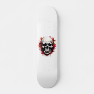 Skateboard Esqueleto Rojo Blanco Cráneo de Terror Genial