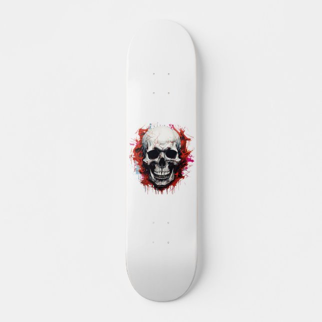 Skateboard Esqueleto Rojo Blanco Cráneo de Terror Genial (Anverso )